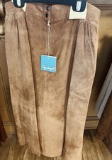      Spiegel Suede Skirt, Camel Brown Leather Midi, 80s 90s Boho Western A-Line,