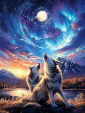 Wolf Diamond Art Kits for Adults - 5D Wolf Moon Diamond Painting Kits for Adults