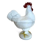 Westmoreland Milk Glass 9" Standing Rooster Candy Dish Red Painted Comb VTG MCM