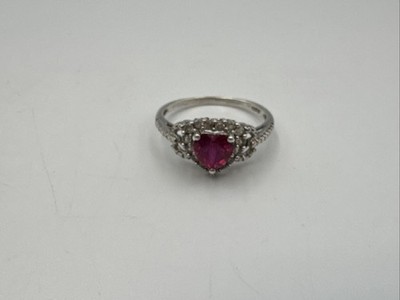 Vintage Sterling Silver Pink & White Stone Heart Ring Size 8 (2g)
