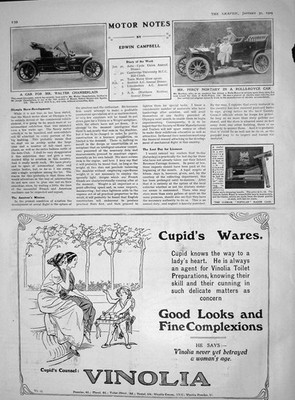 Alter antiker Druck 1909 Auto Walter Chamberlain Percy Northey Rolls Royce 20.