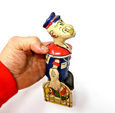 VINTAGE 1930's LOUIS MARX POPEYE WITH BIRDCAGE & PARROTS TIN WIND UP TOY. NICE!