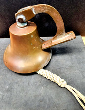 VINTAGE WALL BRASS BELL W/BRACKET 7 X 9 INCHES SHIPS BELL W/NAUTICAL LANYARD