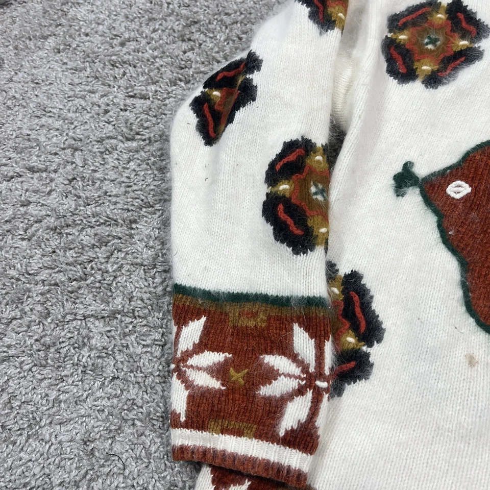 Vintage Rafaella Angora Lambswool Sweater White Western Aztec Isles Size Medium — 第 3/4 张图片