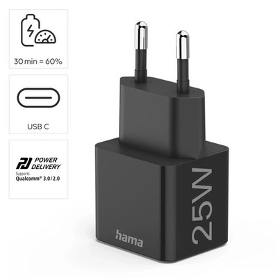 Hama Ladegerät, Schnellladegerät USB-C 25W,Power Delivery Quick-Charge, 00201651