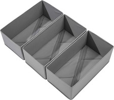 Sock Drawer Organizer 3 Pack - Collapsible Fabric Storage Bins for Underwear Div