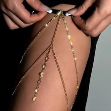 NWOT HANDMADE "Hera" Gold Thigh Chain Garter Belt