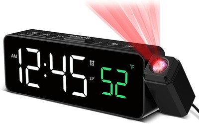 Netzu Projektionswecker für Schlafzimmer, Digitaluhr mit Temperatur, 180°