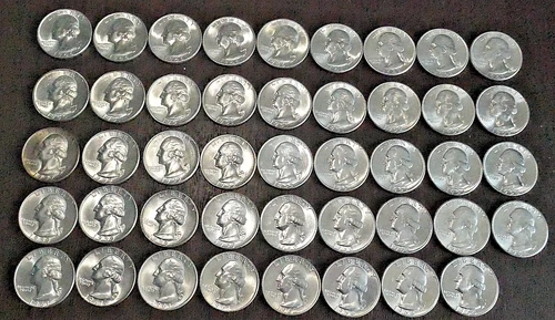 US Silver Quarter 25C Collection - Lot of 44 Gem BU Coins - $11.00 FV