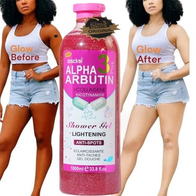 Alpha Arbutin Collagen Shower Gel Skin Lightening Body Wash, 1000ml [USA Stock]