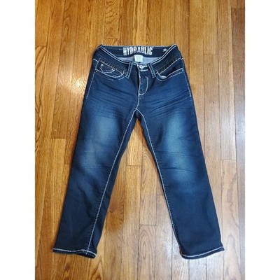 Hydraulic Lola Dark Wash Cropped Capri Jeans Embellished Low Rise Sz 3/4 Stretch