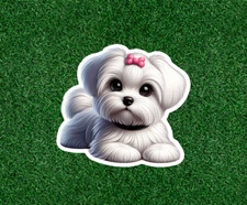 Cute Maltese dog waterproof vinyl sticker decal - many sizes available