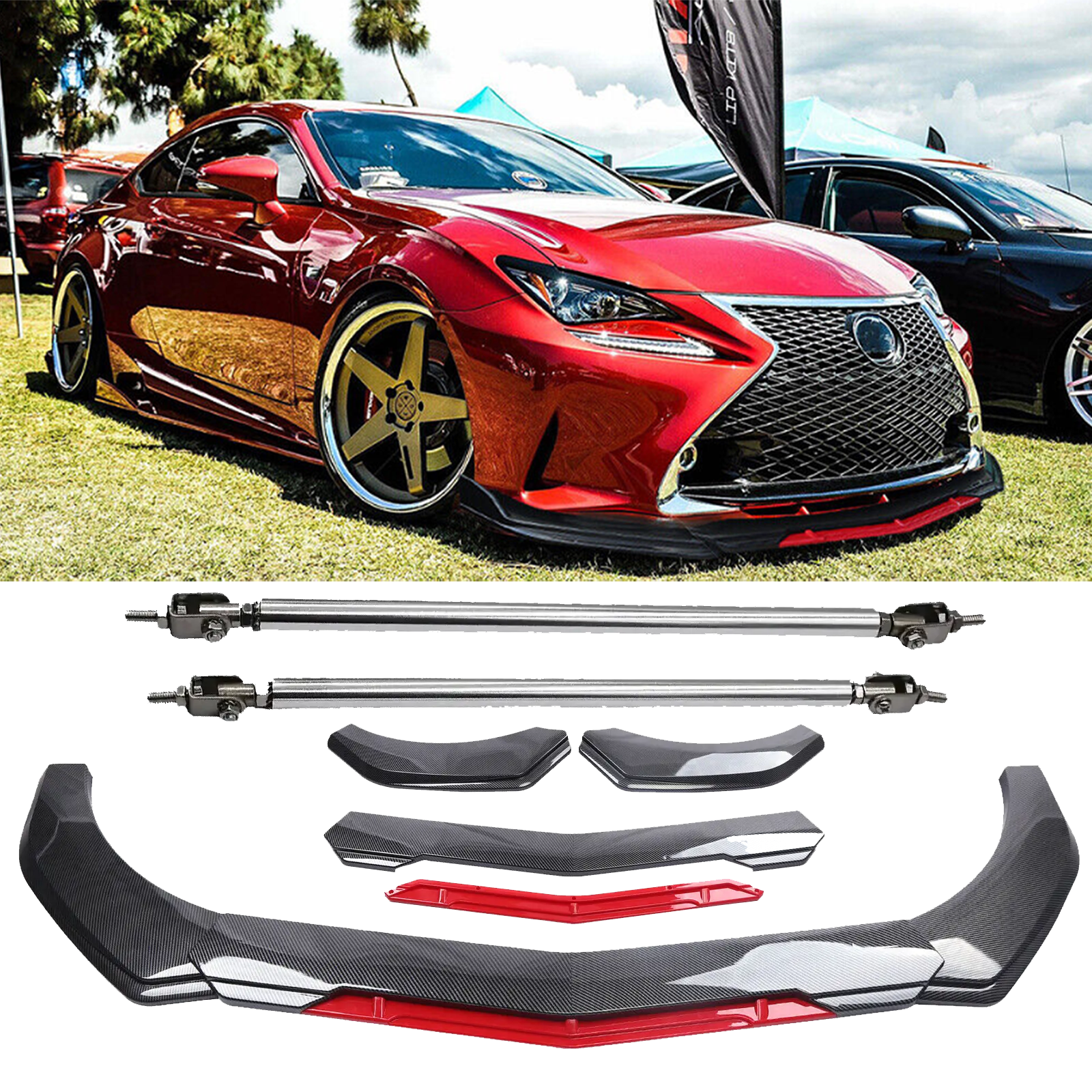 Carbon Fiber Front Bumper Lip Spoiler Splitter Struts for Lexus IS250 IS350