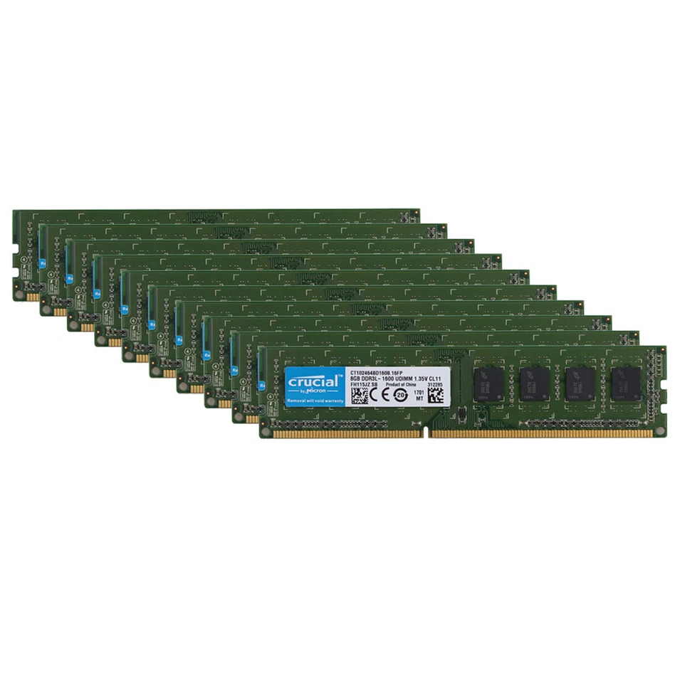 Crucial 8GB 16GB PC3L 12800U DDR3 1600MHz Memory DIMM Desktop PC3L12800 RAM Lot - Image 2 of 4
