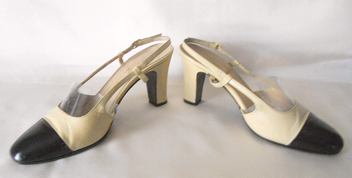 BRUNO MAGLI Light Beige Slingbacks Black Patent LeatherCap Toe_Classic Look_US 5