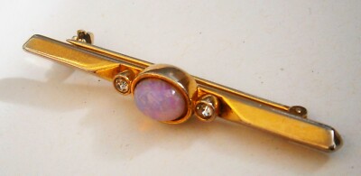 L866) Vintage signierte Avon goldfarbene Metall Kunstfeuer Opalglas Stab Brosche