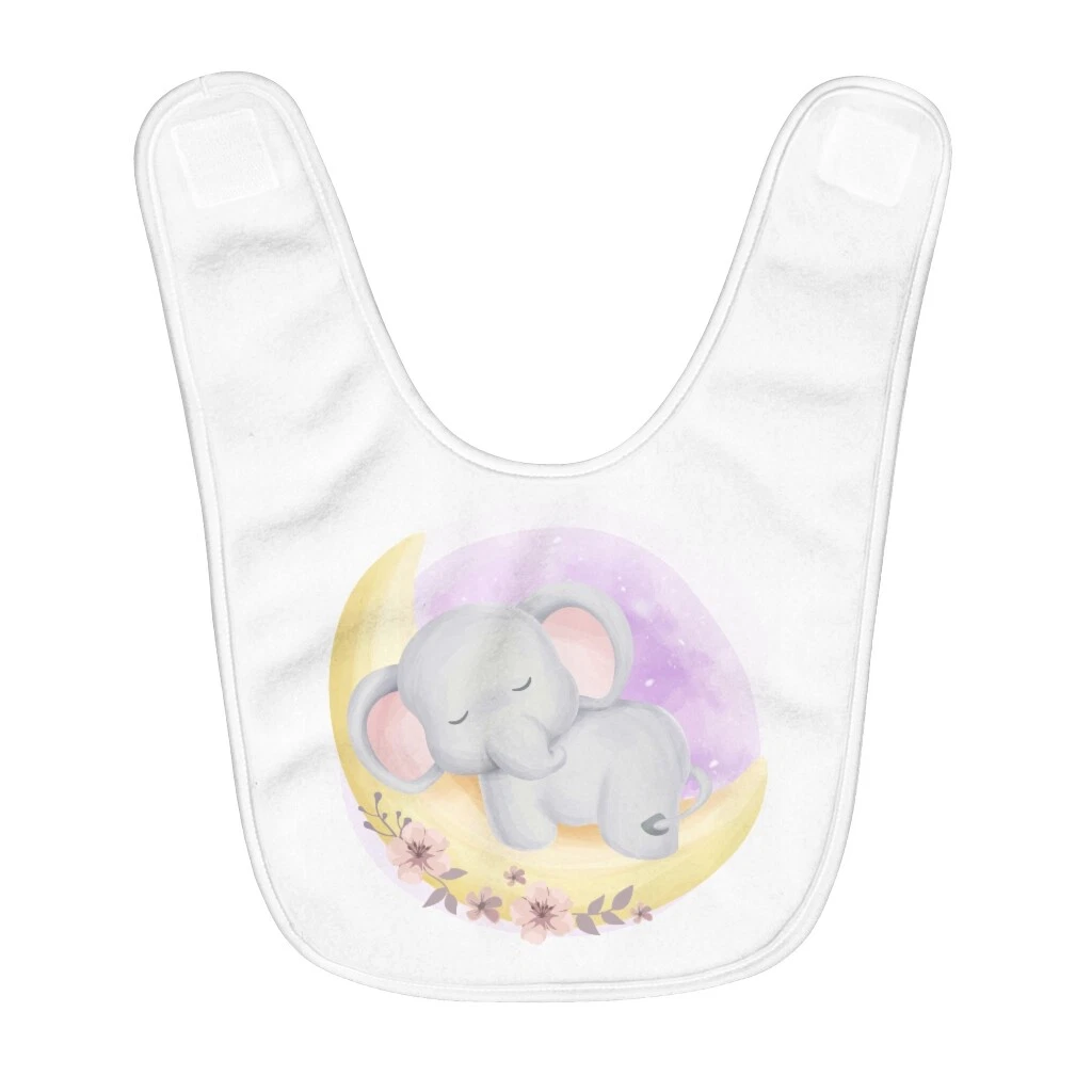 Cute baby elephant sleepy - Fleece Baby Bib