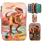 Dino World Pencil Case Pencil Case 3 Compartment Student Pouch Dinosaur with LED