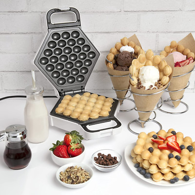 Electric Bubble Egg Waffle Cone Baker Machine Non Stick Iron Easy Clean Portable