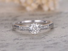 0.56 Ct Simulated Diamond Anniversary Engagement Ring 14K Solid White Gold 5