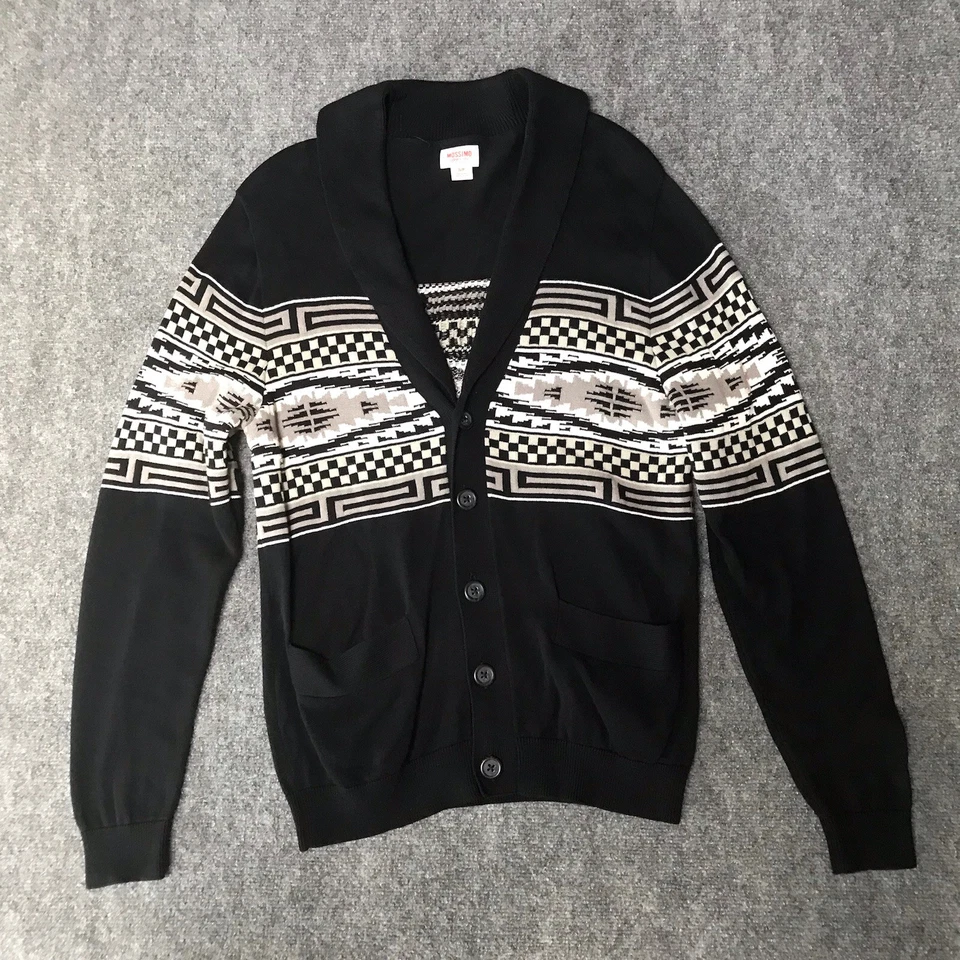 Y2K Mossimo Sweater Women Small Cardigan Checkered Tribal Black Grunge Skater - Image 3 of 4
