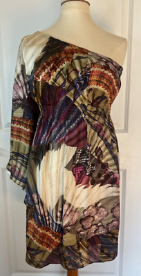 Muse Boston Proper Size 0, One Shoulder Knee Length Colorful Print Pleated Dress