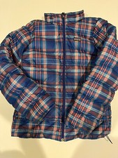 Patagonia Girls Down Jacket XL 14 Plaid Blue Puffer Coat Full Zip