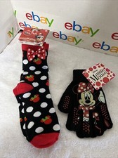 Disney Minnie Mouse Christmas Crew Novelty Socks 14 Mittens - NWT