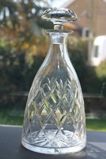 Vintage geschliffenes Glas rund Karaffe Lik&ouml;r Whisky Brandy Pilz Stopfen 24 cm #2