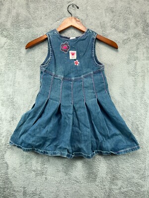 Esprit Love Denim Dress Girls 6 Blue Jean Floral Sleeveless Snap Back