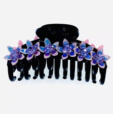USA FLOWERS ACRYLIC HAIR CLAW JAW CLIP made with SWAROVSKI CRYSTAL Purple A27