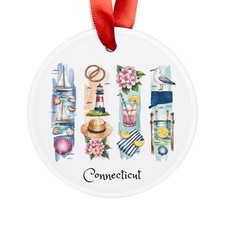 Connecticut Coastal Round Acrylic Ornament - Holiday Decor - Personalized Gift
