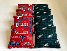 PHILADELPHIA PHILLIES  EAGLES CORNHOLE BEAN BAGS 8 TOP QUALITY TOSS GAME