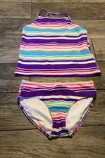 NWOT Spotted Zebra Girls Youth SZ 12 / XL Stripe Pink Purple Blue White Tankini