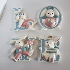 Vintage Burwood "Love" Bunny Wall Or Shelf Plaque Nursery Easter Decor 1992