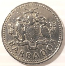 Artículo # C-7 / BARBADOS 1973 MOLINO DE VIENTO MONEDA DE VEINTICINCO 25 CENTAVOS CIRCULADA