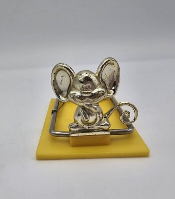 Vintage ~ Mouse Trap Memo Paper Clip Cute Office Accessory Goldtone Mouse.