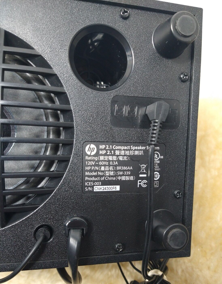 HP 2.1 COMPACT SPEAKER SYSTEM MODEL SW-339 WOOFER & 2 SPEAKERS - BLACK ...