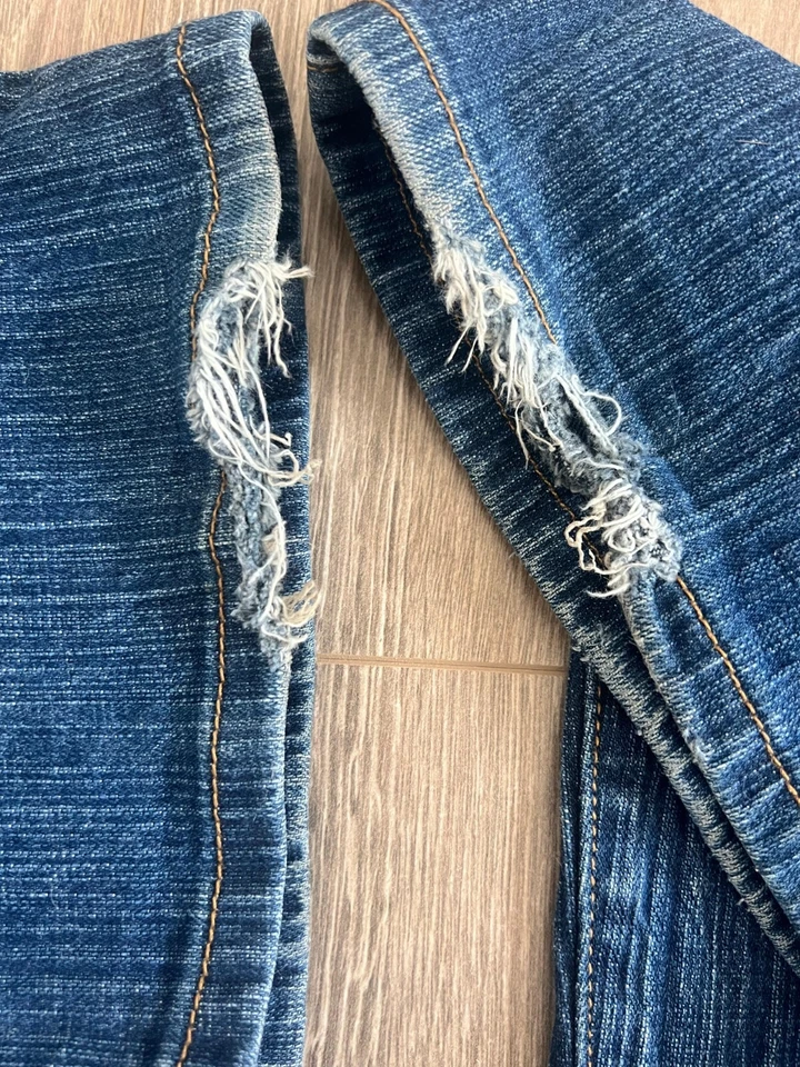 Jeans jeans Brandy Melville Melody alargado anos 90 cintura baixa lavagem escura 8 tamanho P longo - Imagem 3 de 4