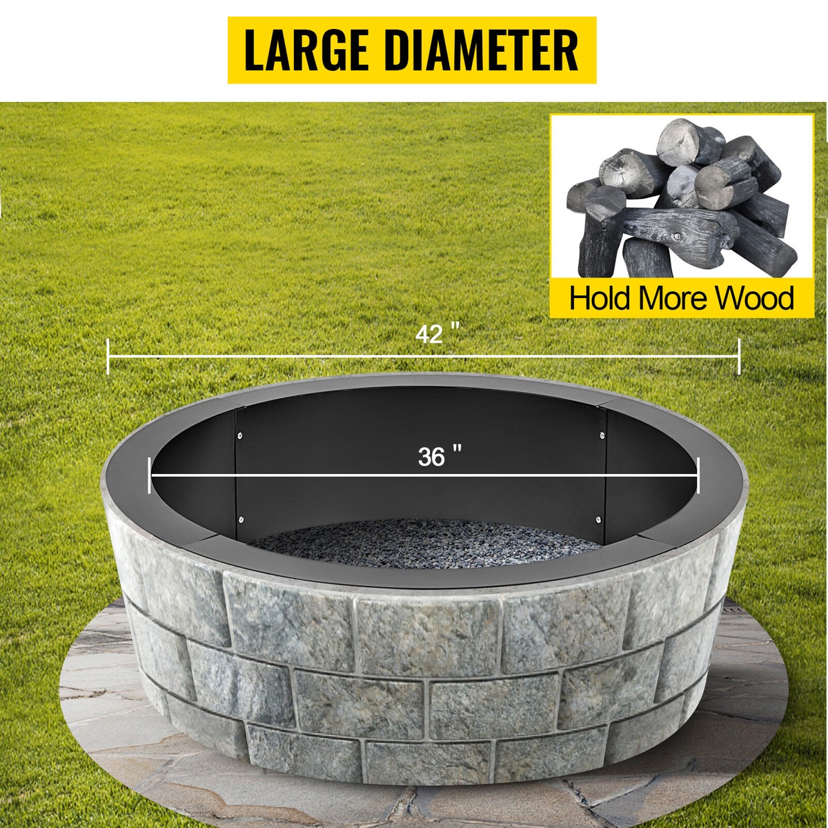 Fire Ring Round Heavy Duty Black DIY Backyard Fire Pit Rim Liner - 42  Outdoor 8079601735019 | eBay