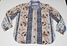 Vintage Shirt All Hours Size XL 80s Lavender Beige Floral Stripe Made USA