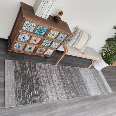 Runner Rug For Hallway Washable Non Skid Charcoal Contemporary Abstract Stripe F