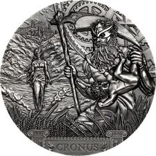 2021 $20 Cook Islands Titans CRONUS Antique Finish 3 Oz Silver Coin.