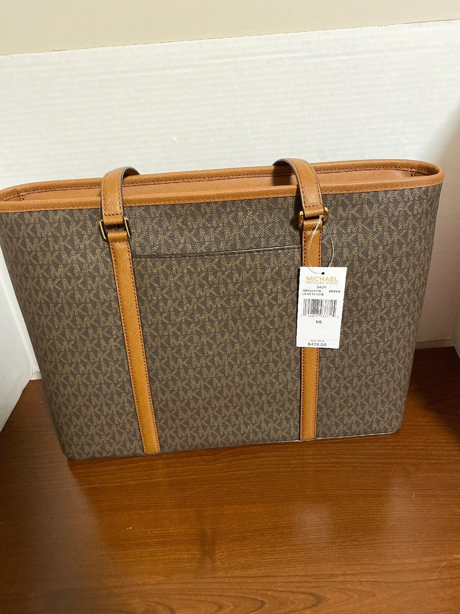 MICHAEL KORS SADY LARGE MULTIFUNCTION TOP ZIP PVC LEATHER LAPTOP TOTE BAG BROWN