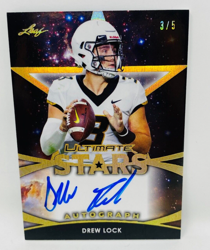 2019 Leaf Ultimate Stars DREW LOCK Rookie RC On Card Auto 3 5 JERSEY 