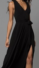 NWT BCBG MAXAZRIA FRONT SLIT V-NECK BELTED GOWN MAXI DRESS SIZE XS