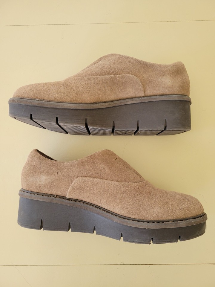 Clarks Shoes Brown Suede Wedge Slip On Loafers Sawtooth Platform Women