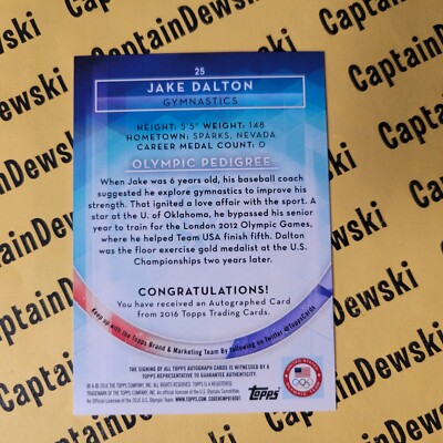 JAKE DALTON 2016 Topps US Olympic & Paralympic Team Hopefuls #25