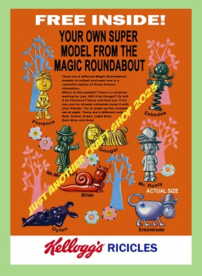 Kellogg's Ricicles Müsli Spielzeug Magic Roundabout 1970 Werbung Poster Faltblatt Schild