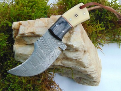 Damaszener Jagdmesser Skinner, inklusive Messerscheide aus Leder NEU!